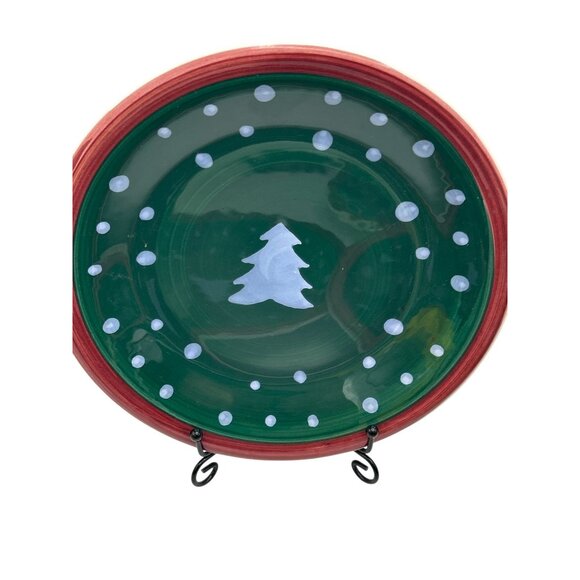 Tre CI Plates 7.75” Tree Salad Lunch Italian Winter Christmas Snow Green Rare - Picture 3 of 4